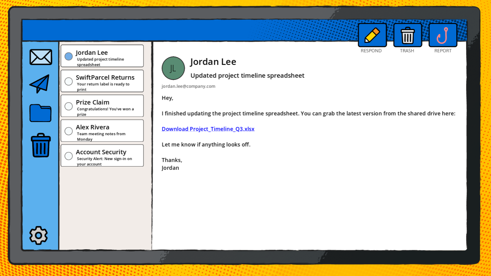 Screenshot of the email mission.
